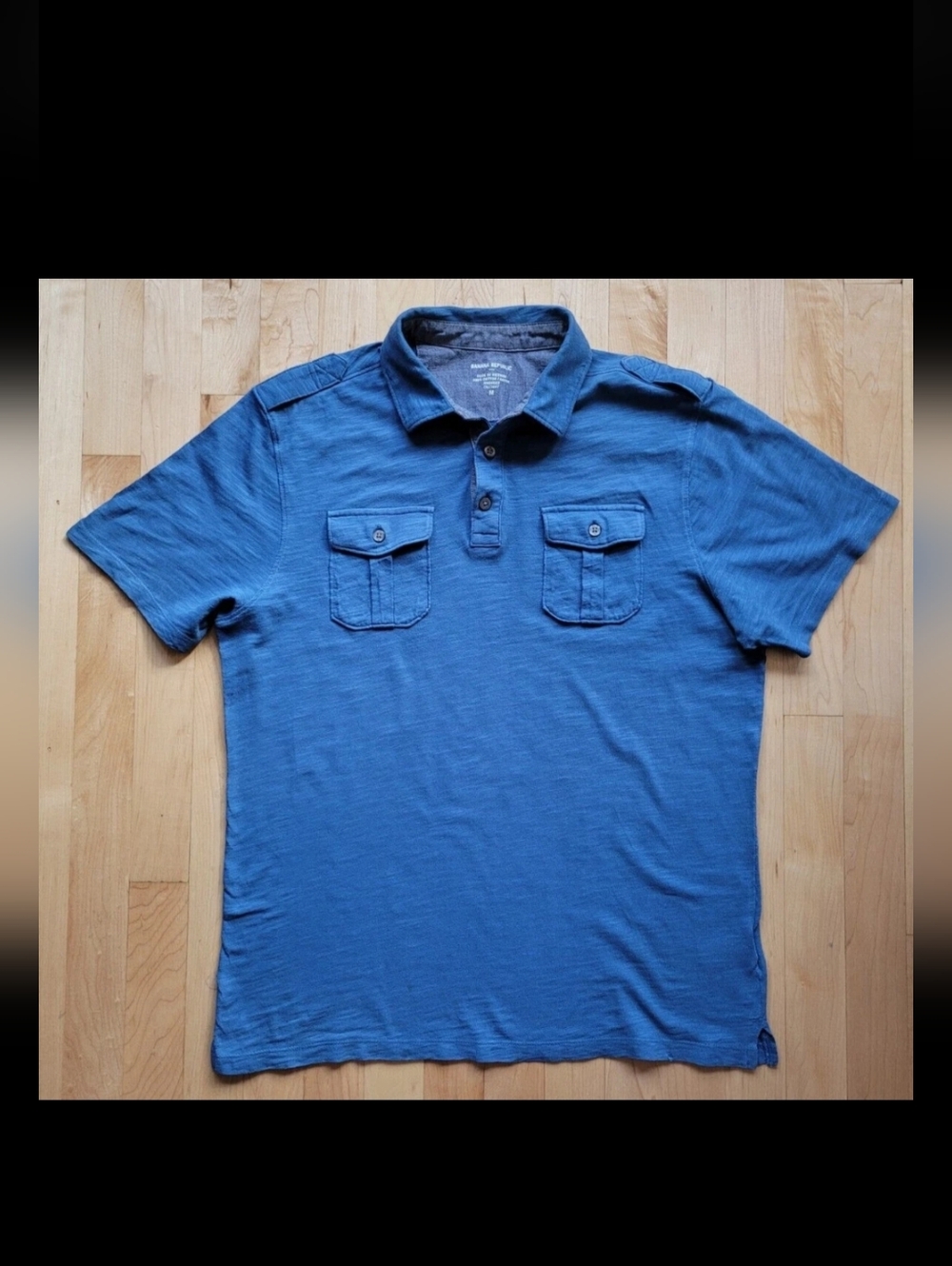 BANANA REPUBLIC Mens Medium Blue Short Sleeve Polo Cargo Shirt 100% Cotton